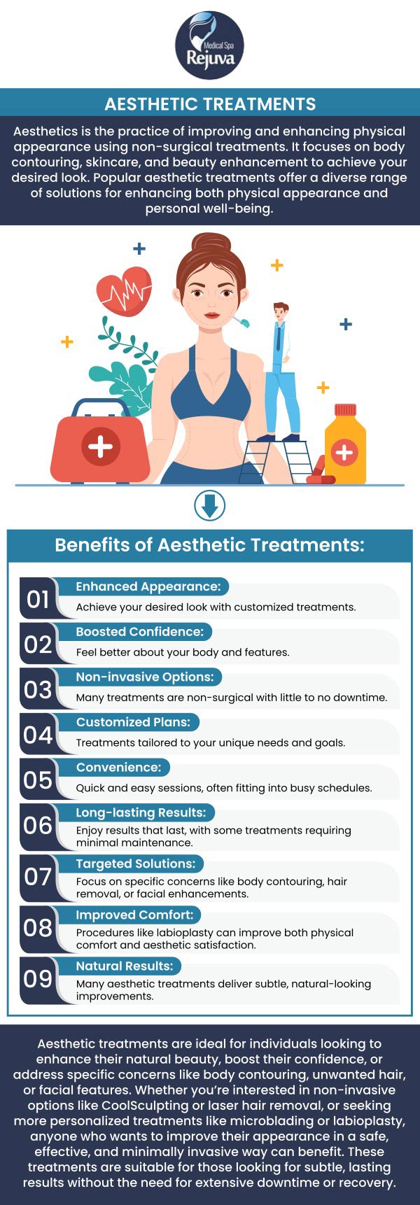 Aesthetic services can enhance your natural beauty by focusing on treatments that rejuvenate and restore your skin, facial features, and overall appearance. At Rejuva Medical Spa, led by Kara Hemsey Stumm and her team, personalized treatments like Botox, dermal fillers, and skincare therapies are designed to enhance your unique features, helping you feel more confident and refreshed. For more information, contact us or schedule an appointment online. We are located at 3925 Portsmouth Blvd, Chesapeake, VA 23321. Aesthetic services can enhance your natural beauty by focusing on treatments that rejuvenate and restore your skin, facial features, and overall appearance. At Rejuva Medical Spa, led by Kara Hemsey Stumm and her team, personalized treatments like Botox, dermal fillers, and skincare therapies are designed to enhance your unique features, helping you feel more confident and refreshed. For more information, contact us or schedule an appointment online. We are located at 3925 Portsmouth Blvd, Chesapeake, VA 23321.